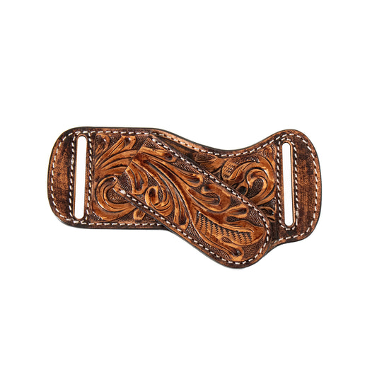 3D Knife Sheath Brown Leather and Tooled Scrolling Pattern