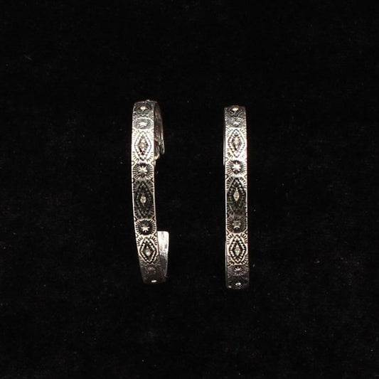Silver Strike Earrings Silver Tone Hoop Aztec Engraving