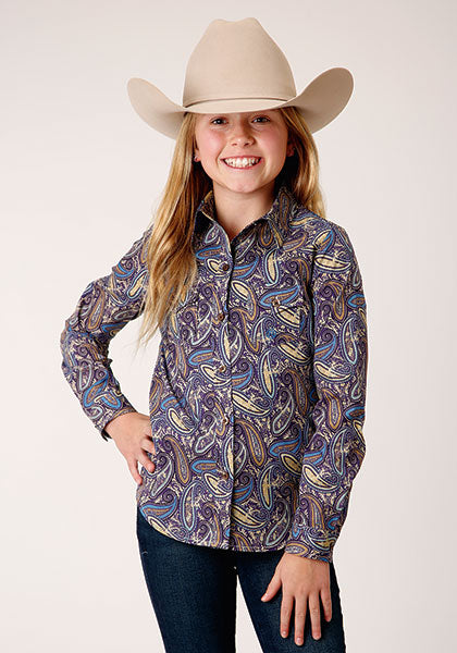 Girls Royal Paisley L/S Roper Shirt