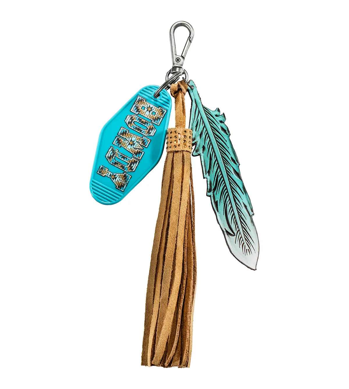 Howdy Turquoise Feather Keychain