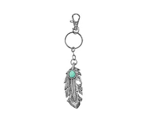 Antique Silvertone Feather Keychain w/ Turquoise