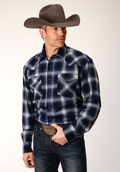 Mens L/S Navy Plaid Unlined Flannel Shirt