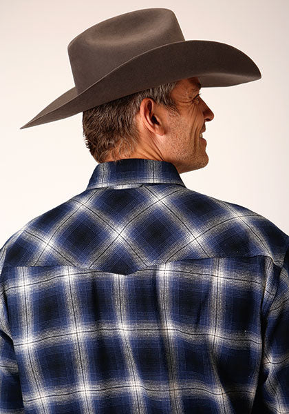 Mens L/S Navy Plaid Unlined Flannel Shirt