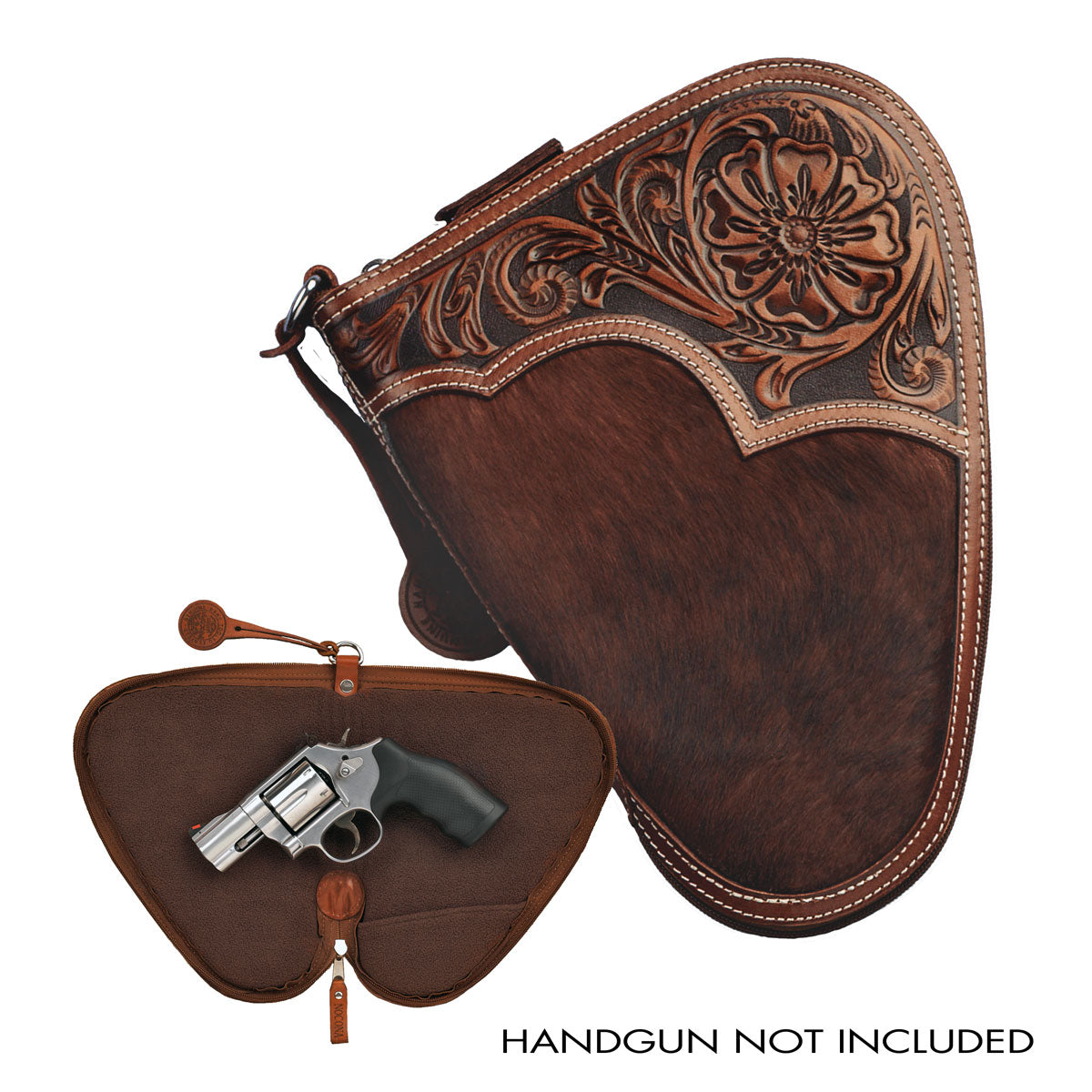 Nocona Leather Gun Case with Floral Embossed Corner Overlay and Calf Hair Body- Small
