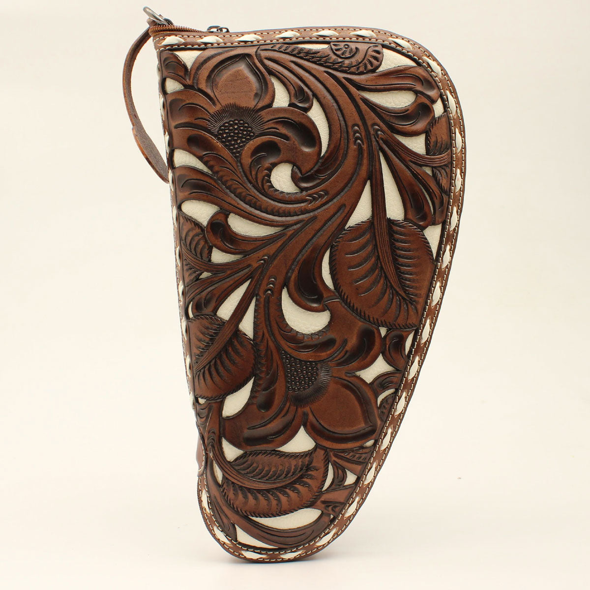 Nocona Leather Gun Case Brown/Ivory with Floral Embossed Overlay- Small