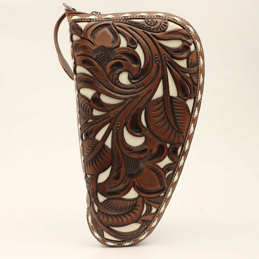 Nocona Leather Gun Case Brown/Ivory with Floral Embossed Overlay- Medium