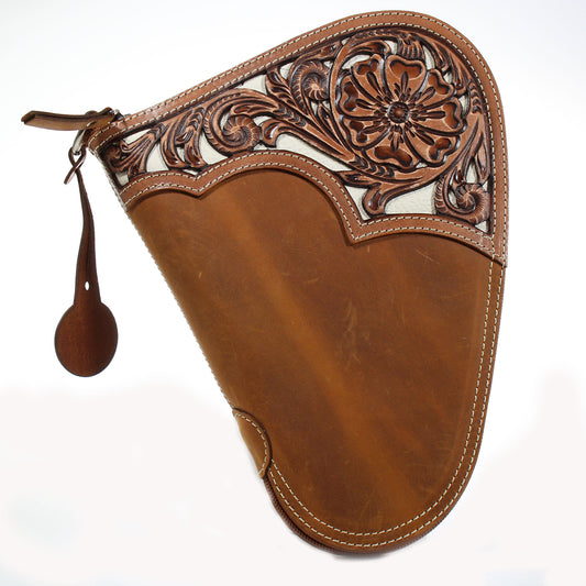 Nocona Leather Gun Case Brown Contrast Stitching and White Leather Inlay -Small