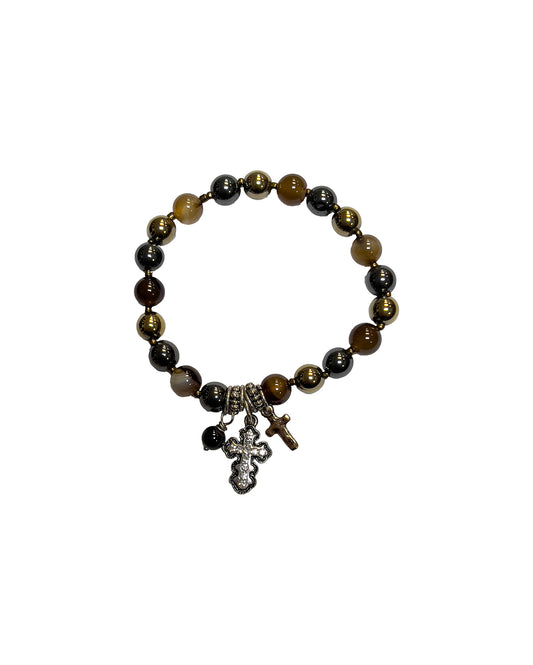 Silver Strike Stone Bead Bracelet with Cross