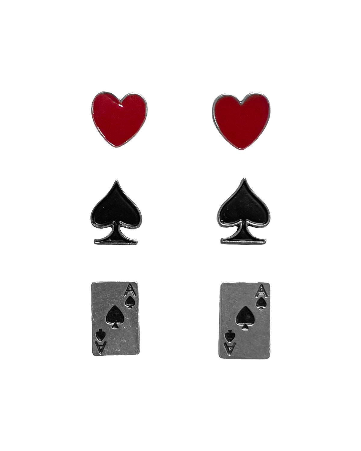 Silver Strike Earrings 3pc Set Card Suits