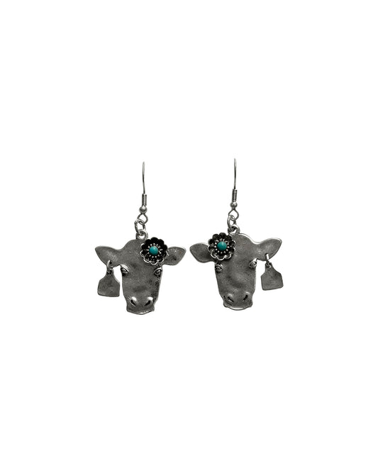 Silver Strike Earrings Cow TQ w/ Cow tag