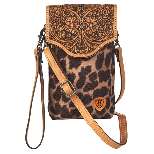 Ariat Crossbody Tan Leopard Print Ariat Logo Shield