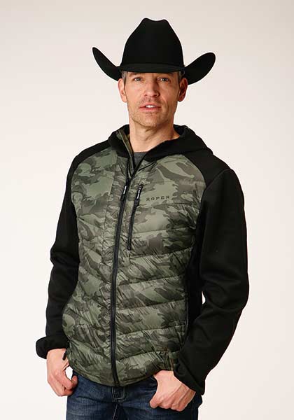 Mens Down Filled Crushable Combo Camo/Black Roper Jacket