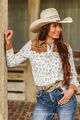 Brown Branded Printed Button Up Emb & Stud Yoke Shirt