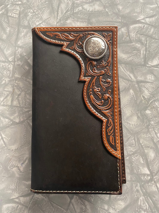 Ariat Rodeo Tooled Leather Overlay Wallet with Concho