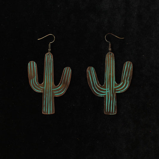 Large Patina Cactus Earrings