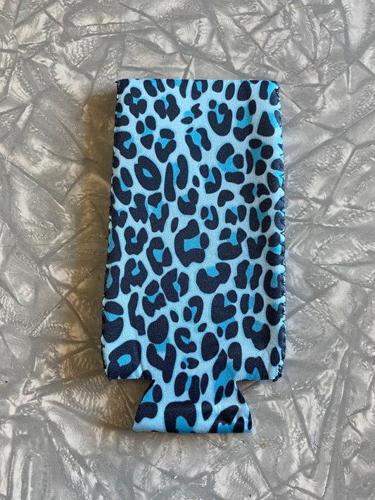 Blue Leopard Slim Coozie